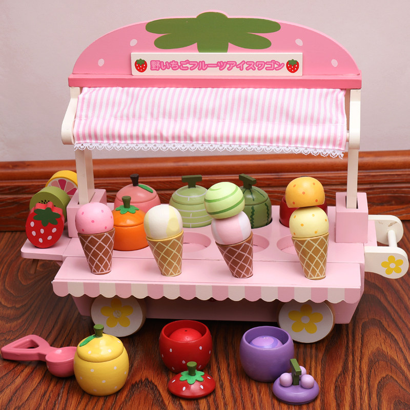 Wooden house wine simulation ice cream girl Child shopping cart toy Supermarket cart Sweet tube Baby gift