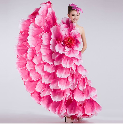 2021 new opening dance slanted shoulder large pendulum dress to serve as a flower opening to the stage to perform adult costumes