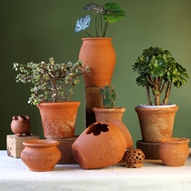 Old fashioned earth flower pots clear cabin special red pottery multi-meat flower pot vegetarian pottery clay pottery clay tile coarse pottery green plant with large size ceramic