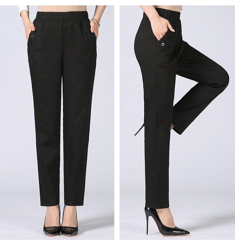 Quần nữ trung và già mùa thu mẹ tải quần cotton giản dị nữ co giãn cao eo cộng với chất béo lớn kích thước thẳng quần dài áo đầm đẹp tuổi 40