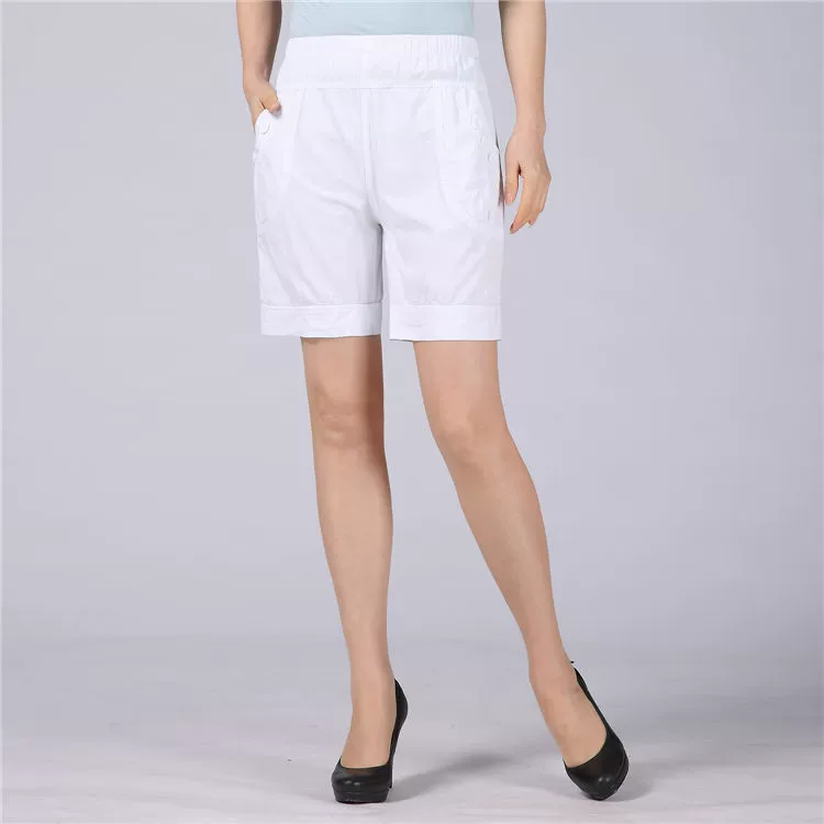 Phụ nữ trung niên quần short mặc mẹ mùa hè ăn mặc kích thước lớn cotton căng eo cao trung niên lỏng thường năm quần