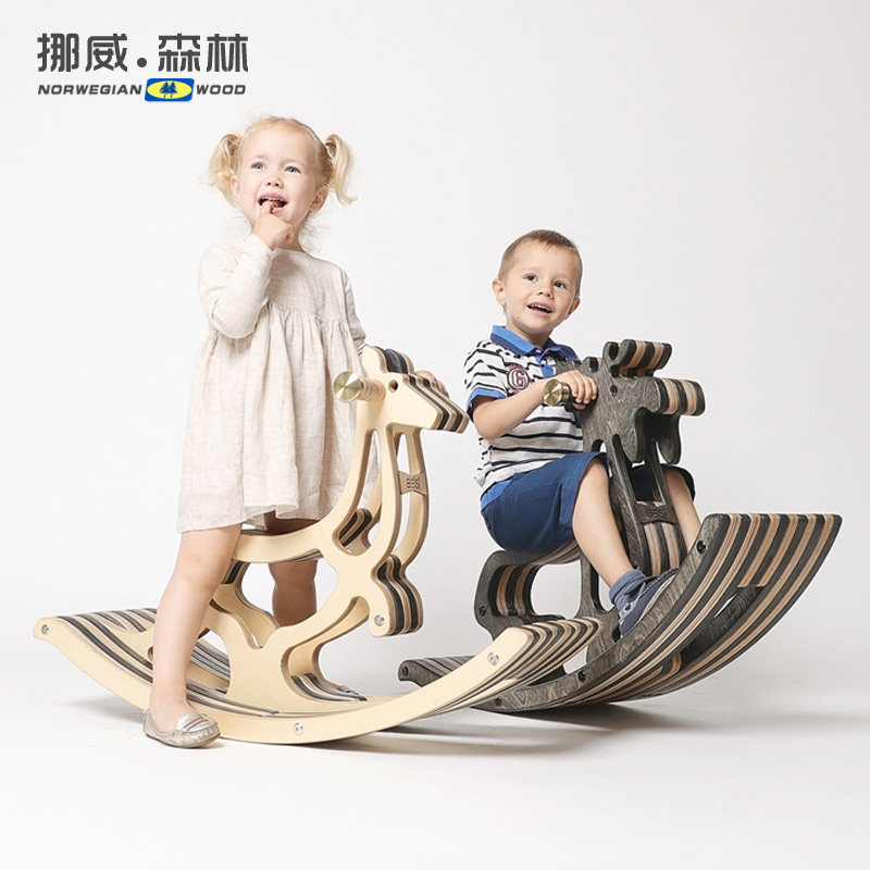 Nordic solid wood children's rocking horse kangaroo bionic wooden toy rocking chair wooden gift rocking car baby Trojan horse
