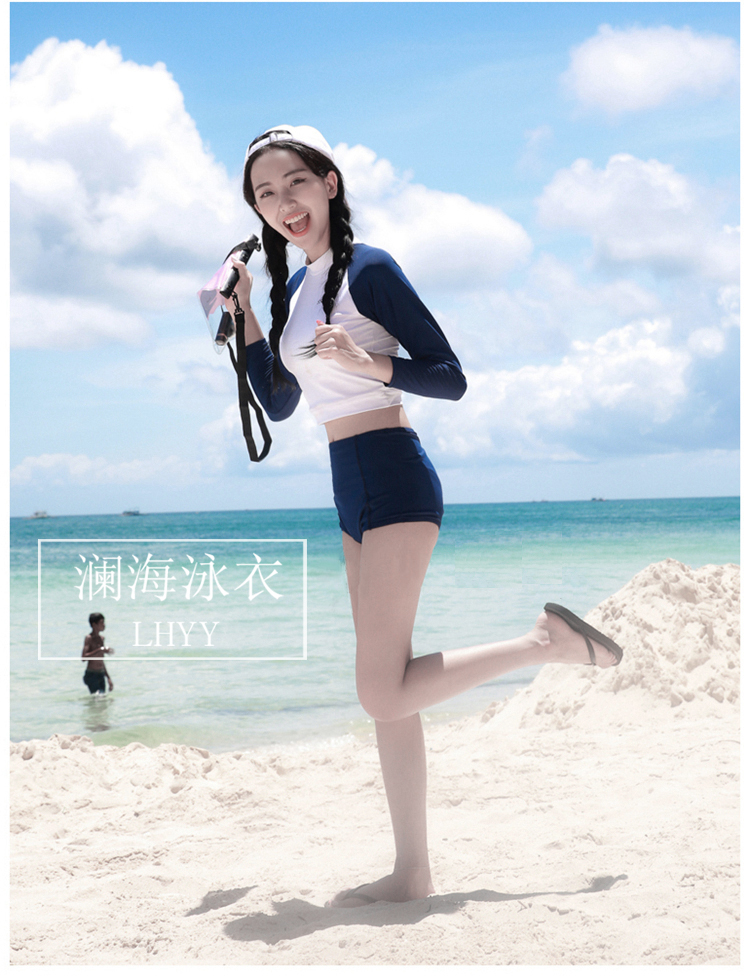 澜 海 泳衣 khí tươi dài tay áo kem chống nắng bảo thủ mỏng chia mới đồ bơi nữ mùa xuân nóng kỳ nghỉ áo 2 mảnh