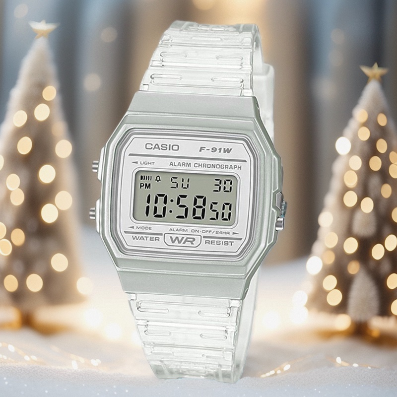 Casio Casio Watch F-91W Jelly Transparent Strap Retro Small Square Student Classic Digital Watch Waterproof