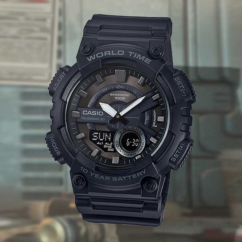 Casio Casio Watch Fashionable Analog and Digital Dual Display Waterproof Shockproof Sports Quartz Men's Watch Aeq-110W-2A1B
