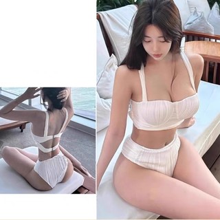 泳衣女分体高腰遮肚显瘦钢托小胸聚拢保守学生度假泡温泉比基尼泳