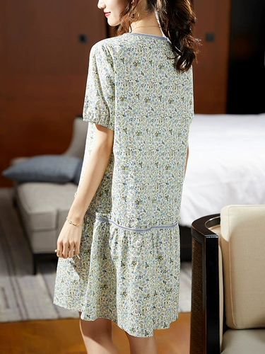 九月陌墨 Летнее платье, цветочный принт, V-образный вырез, большой размер