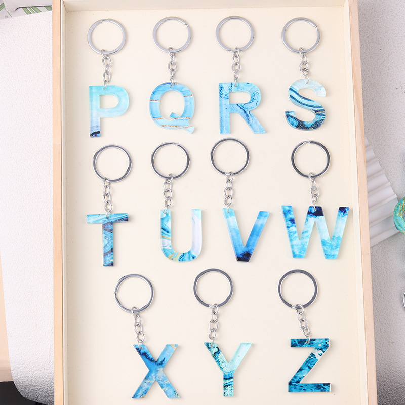 New Fashionable Blue Ocean 26-Letter Acrylic Keychain Pendant Vacation Style Personalized Jewelry for Women New Fashionable Blue Ocean 26-Letter Acrylic Keychain Pendant Vacation Style Personalized Jewelry for Women