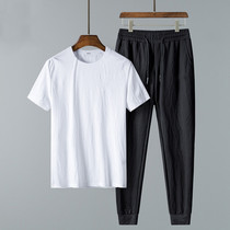 A set of mens summer short-sleeved T-shirts and casual drawstring trousers Mens summer jacket clothes Sports suit