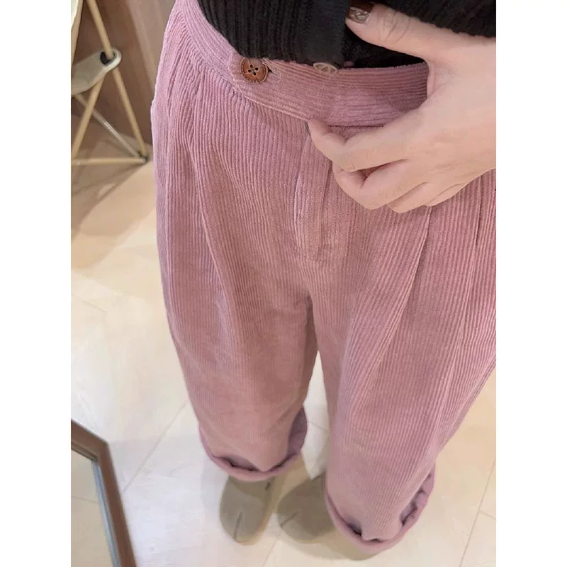 Fuchsia corduroy trousers, increased thickness