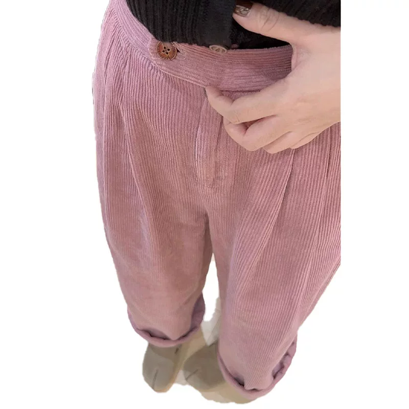 Fuchsia corduroy trousers, increased thickness