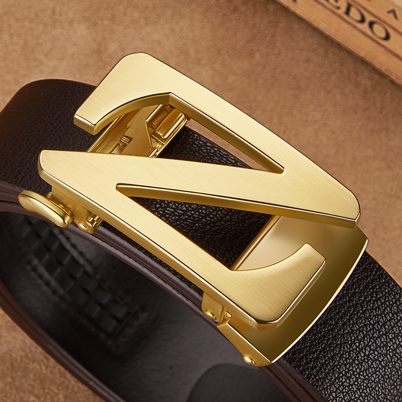 Z Buckle Strap Men Genuine Leather Automatic Buckle Youth Letter Pure Cow Leather Young Pants With Korean version Rav Laurenmarball Belt Male