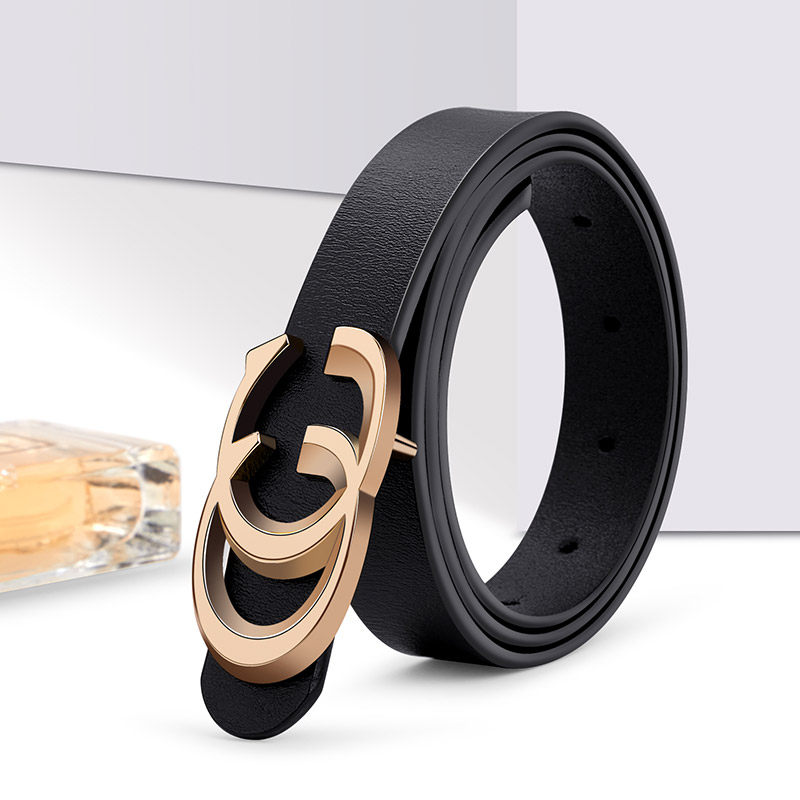 Belt lady genuine leather jeans Ins 100 lap casual pure cow leather pants with plate buckle Korean version fashion Rafa Laurenma ball belt tide