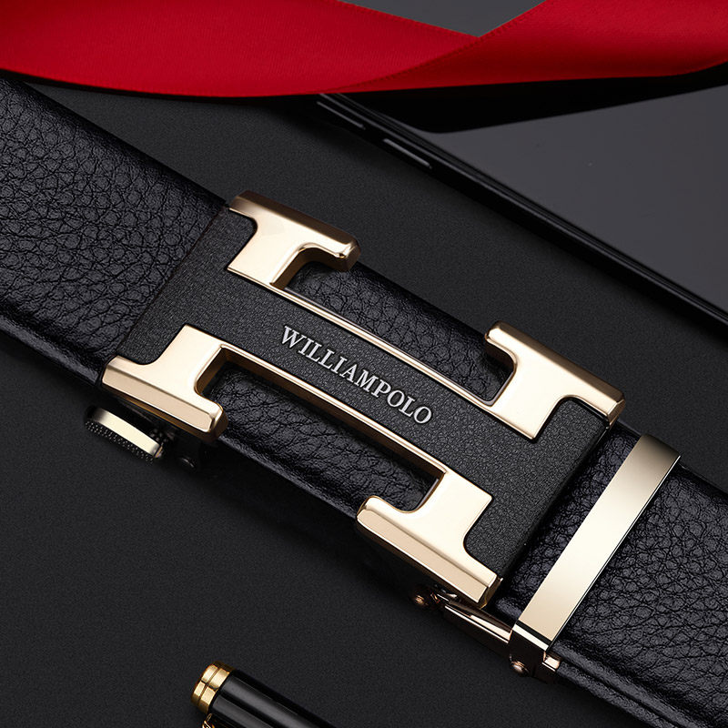 Men's belts genuine leather automatic buckle Han version Tide Pure Cow Leather Letters H Buckle Young Man's Words of the Men-Laurenma Ball Belt Male