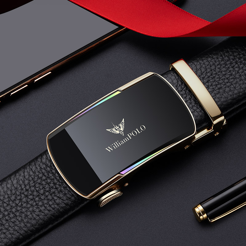 Belt men's genuine leather automatic buckle young people's business high-end top layer pure cowhide pants belt Paul men's belt