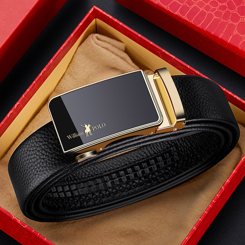 Men's real fur belt with automatic buckle belt with bull skin young business Han Chao casual fashion Lauren ball belt