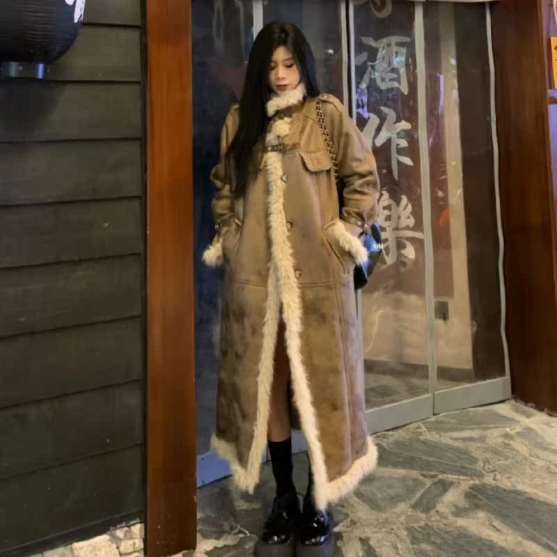 Fur-integrated lamb fur coat female merald autumn winter thickened plush long section environmentally friendly fur coat-Taobao