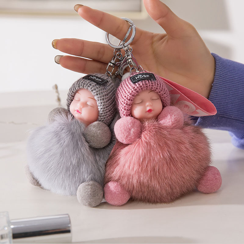 Fox Hairy Ball Pendant Sleep Doll Baby Car Key Button Pendant Plush Paparazzi Cute Bag Hang Accessories