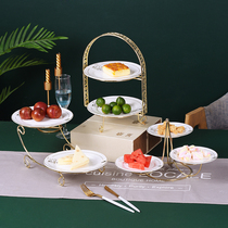 European ceramic three-layer fruit plate living room creative multi-layer cake rack household candy dried fruit dessert table