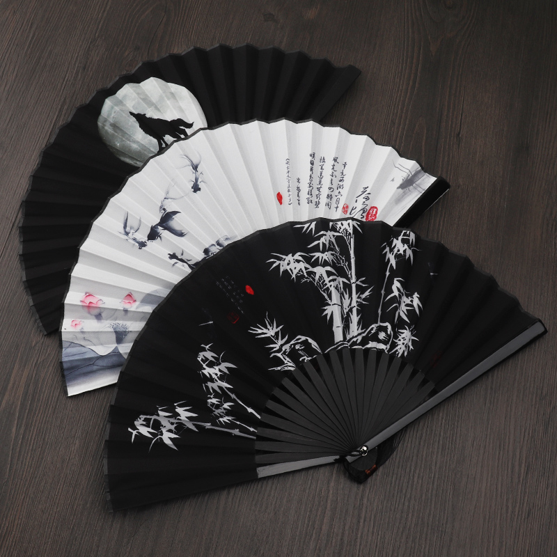 Linen fan 7-inch folding fan male and female with carry-on style Elegant Silk hand ink Ink Gift China Wind Baking Varnish