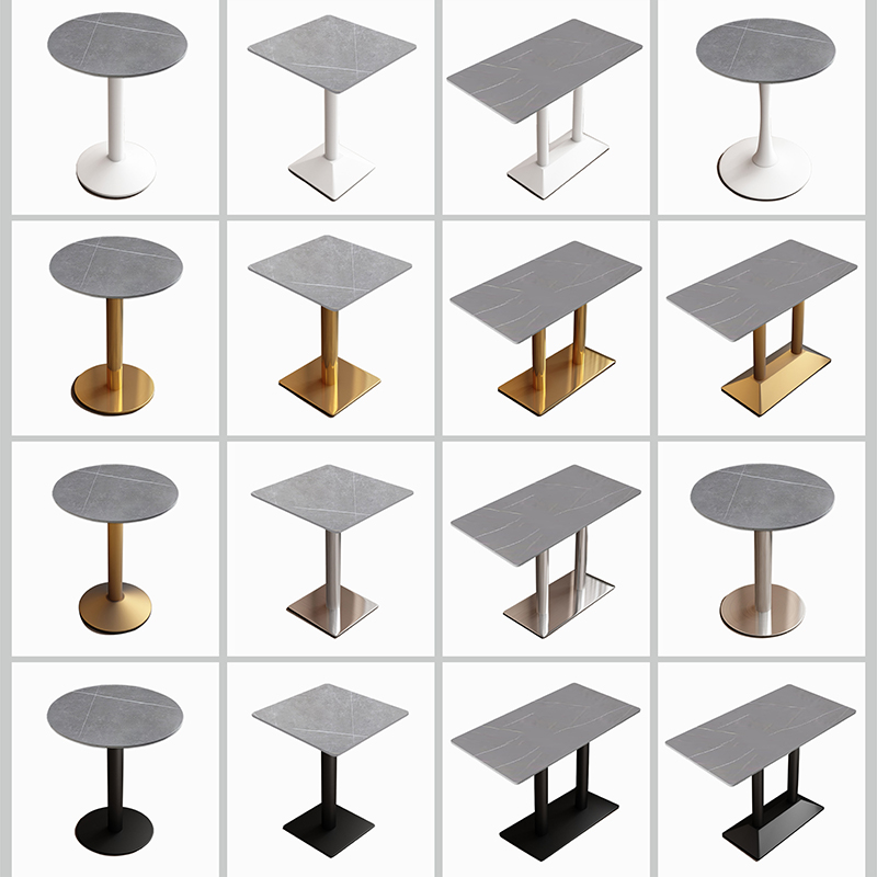 Minimalist light lavish snack milk tea shop table and chairs Coffee hall West Restaurant hotel Grey Rock Plate Marble Small Round Table-Taobao