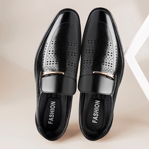 Net red dragonfly leather shoes mens leather business right fit hollowed-out sandals summer breathable dongle shoes inside casual