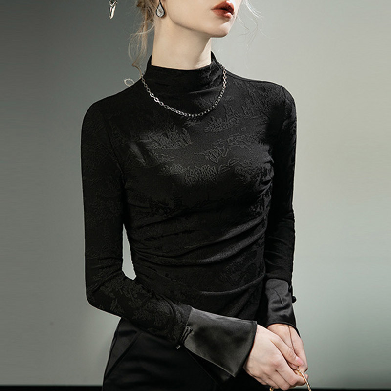 Half-Turtleneck Lace Base Shirt 2026 Autumn and Winter New Style Chinese-Style Embroidered Jacquard Blouse, Stylish Inner Wear Fashionable Top Half-Turtleneck Lace Base Shirt 2026 Autumn and Winter New Style Chinese-Style Embroidered Jacquard Blouse, Stylish Inner Wear Fashionable Top