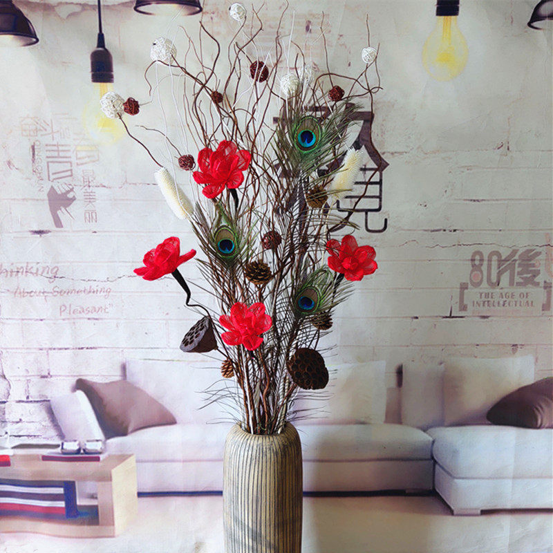 Living Room Floor Creative Dry Flower Dry Branch Fake Flower Combination Suit Xuanguan Partition Home Residence Decoration Flower Arrangement Pendulum