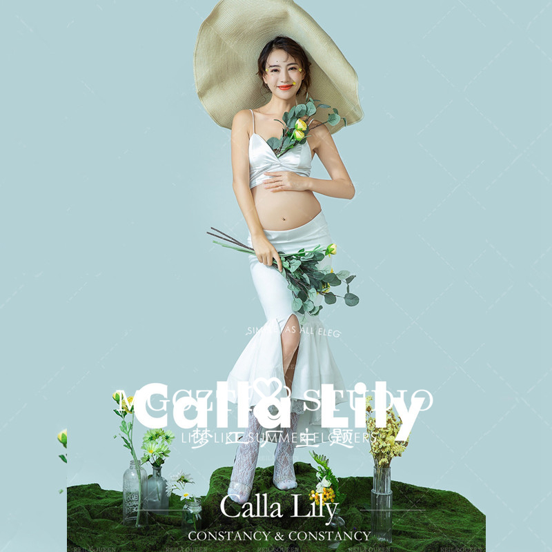 Exhibition New Pregnant Woman Photo Photography Two Style Art Fresher Great Belly Gestation Gown Pregnancy Photo Gestation Gestation
