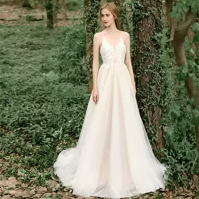 2021 New Korean style simple white lace suspender tailing bride light wedding custom slim waist welcome yarn