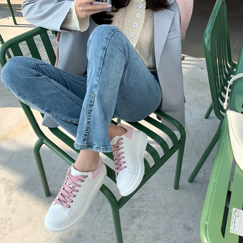 Кроссовки на платформе, белая обувь, из натуральной кожи