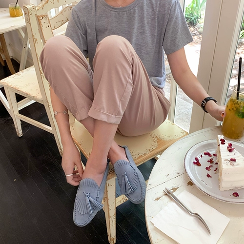 [Sheii su yinyin] нажмите мягкий и легко носить ~ новые кожаные ленивые люди наступают на одиночные туфли бобовые ботинки женская счастливая обувь