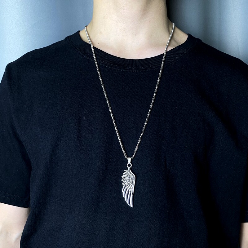 Collier ailes d'ange rétro en acier inoxydable pour femme et homme_voghion.com
