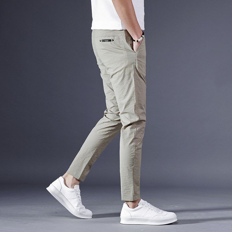 Tide brand 2022 summer new men's casual pants elastic thin pencil pants ice silk Korean version of slim sports pants