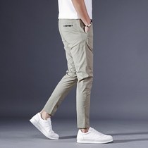 Tide brand 2022 summer new mens casual pants elastic thin pencil pants ice silk Korean version slim sports pants