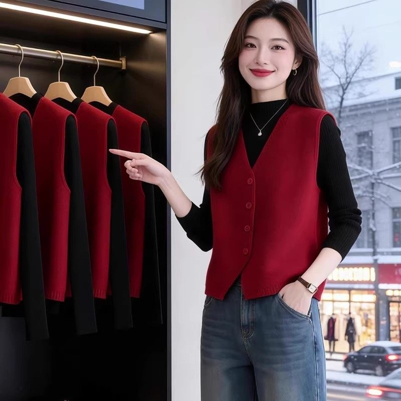 Tweed Style Knitted Vest for Women, Spring New Style V Neck Versatile Vest, Simple and Fashionable Sleeveless Waistcoat Top Tweed Style Knitted Vest for Women, Spring New Style V Neck Versatile Vest, Simple and Fashionable Sleeveless Waistcoat Top