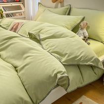 Xiaohongshu recommends a four-piece set of pure cotton pure cotton princess-style solid color edged quilt cover simple bed sheet three-piece set