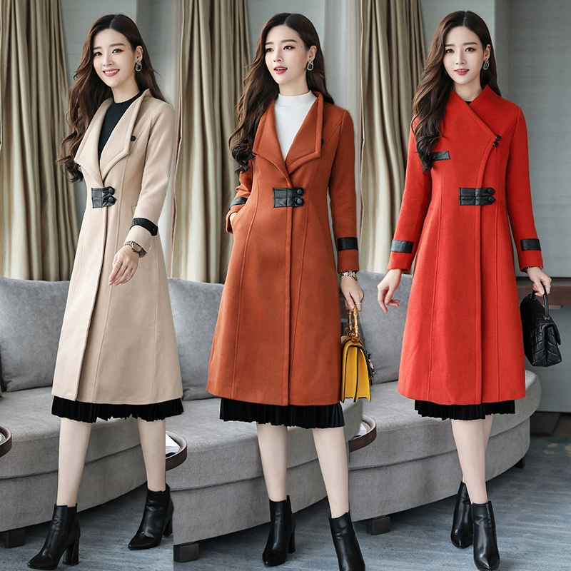 Áo len dài tay mùa đông 2019 dài trung quốc Hàn Quốc áo len đi phụ nữ len giả áo len - Trung bình và dài Coat