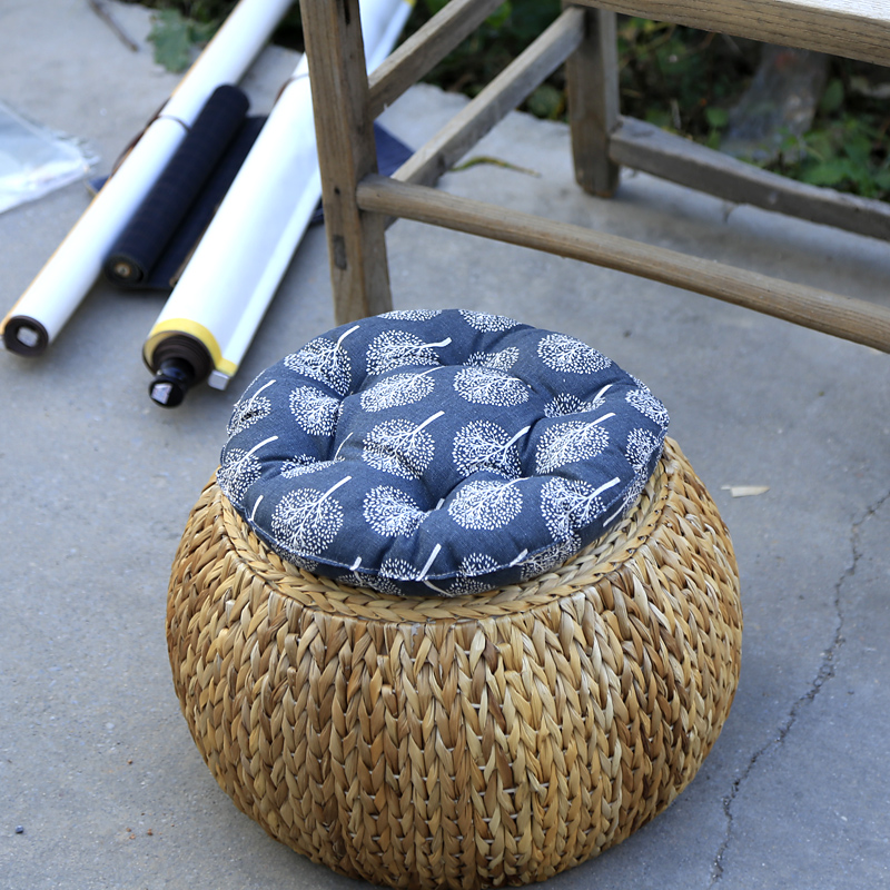 Rattan small stool short stool for home round field Garden Wind Solid Wood Grass sofa Couch Stool room Retro tatami sit mound