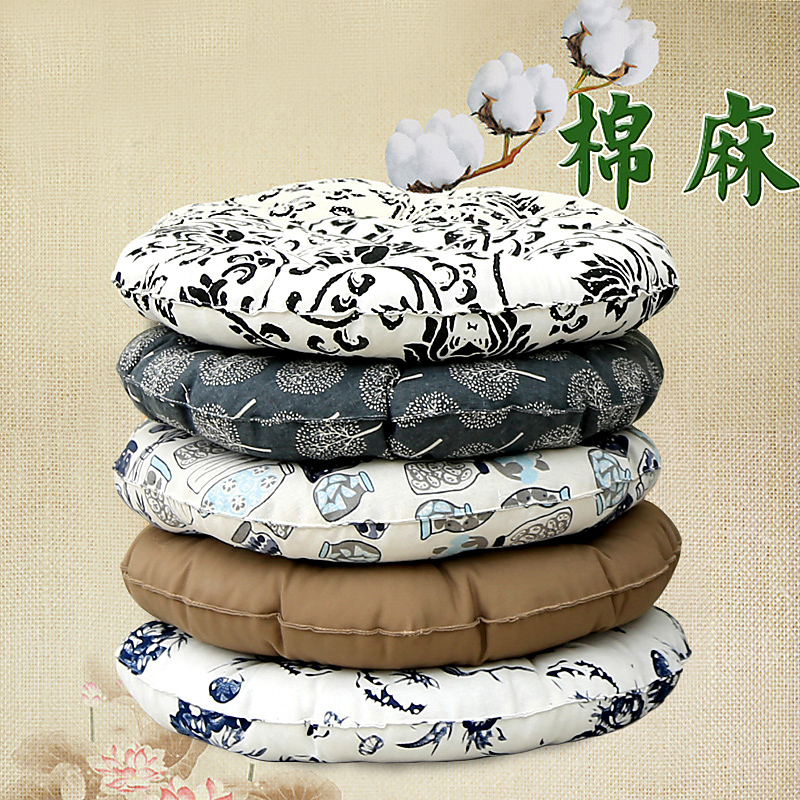 Tatami cushion round thickened fabric cushion student office chair cushion balcony bay window cushion meditating cotton and linen futon