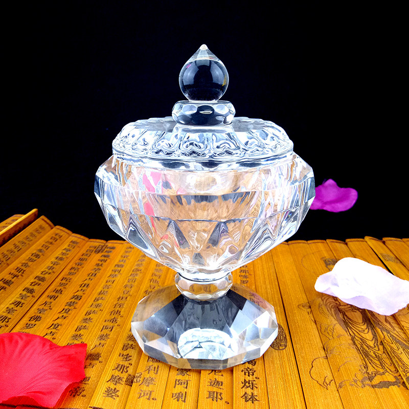 Buddhist supplies Buddhist hall offering cup white crystal transparent holy water cup great compassion water large offering religious Buddha crystal cup