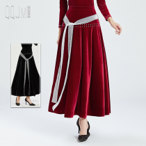 2024 Spring Autumn New Morden Dance Half Body Dress Gold Velvet High Waist Inlaid Drill Belt Waltz Friendship Dance Performance Wear