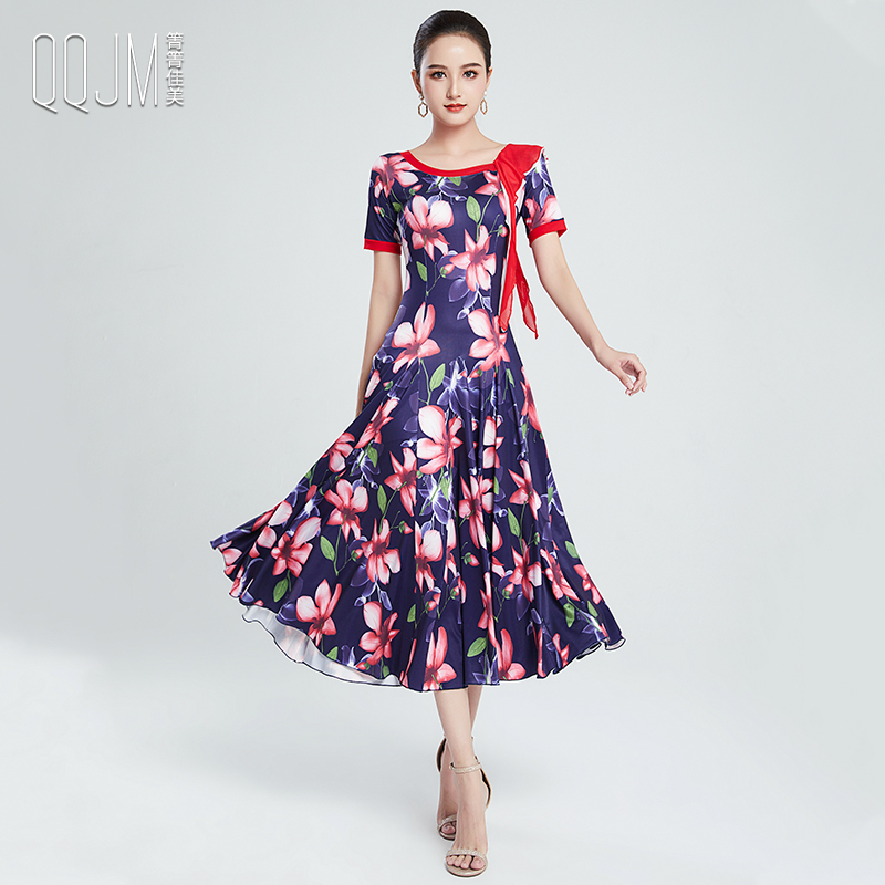 The new dress of the spring Jiamei Morden dance new dress ice silk ballroom dance and dance performance wear a slim and large hem skirt-Taobao