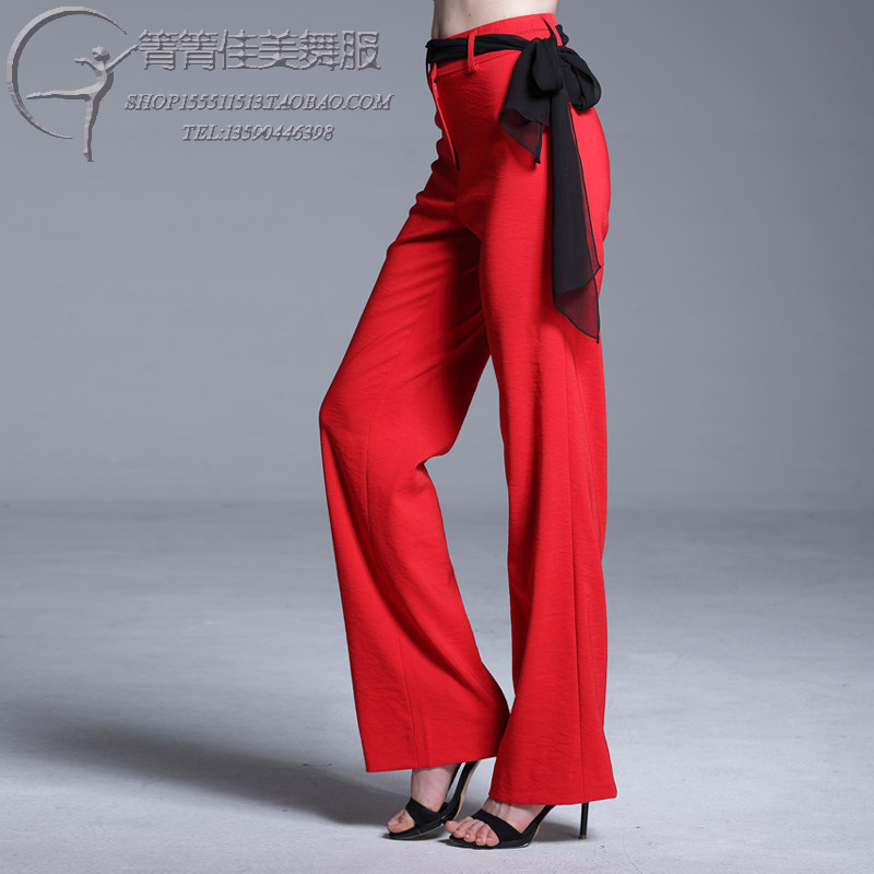 2022 new modern dance clothes Latin dance national standard dance double breasted silk belt wide leg pants streamer adult women's clothing