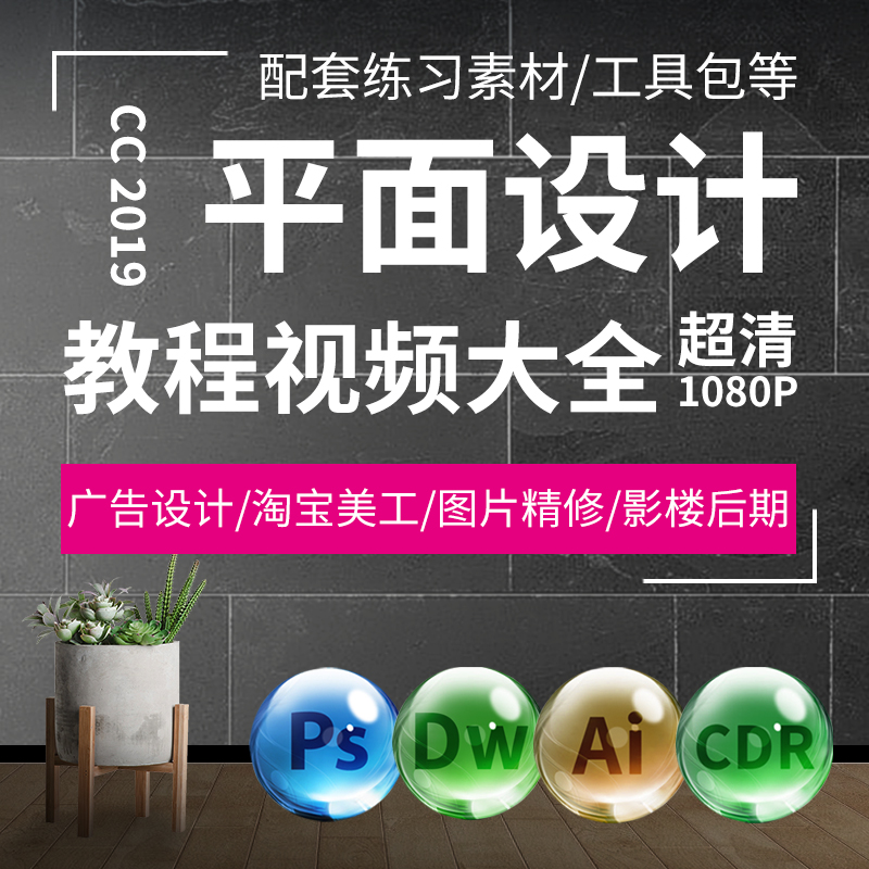 Full PS 2019 CC tutorial film Self - taught graphic design CDR software AI base introduction to proficiency