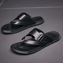 Foreign trade export tail single cowhide mens shoes orphan cut standard tail goods leisure beach sandals and slippers genuine leather flip flops cow goods