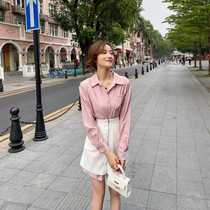 Medium Length Shirt Woman New 2021 Retro Port Taste Design Small Crowdsourced Satin Acetate Spring Sunscreen Blouse