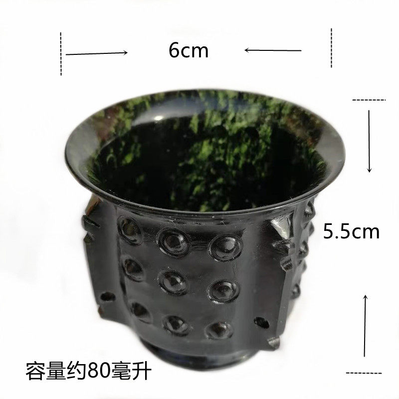 Jiuquan Luminous cup Qilian Ink jade Yuanyang Jade Antique jade Teacup Beer cup Red wine glass Jincheng jade carving Dunhuang