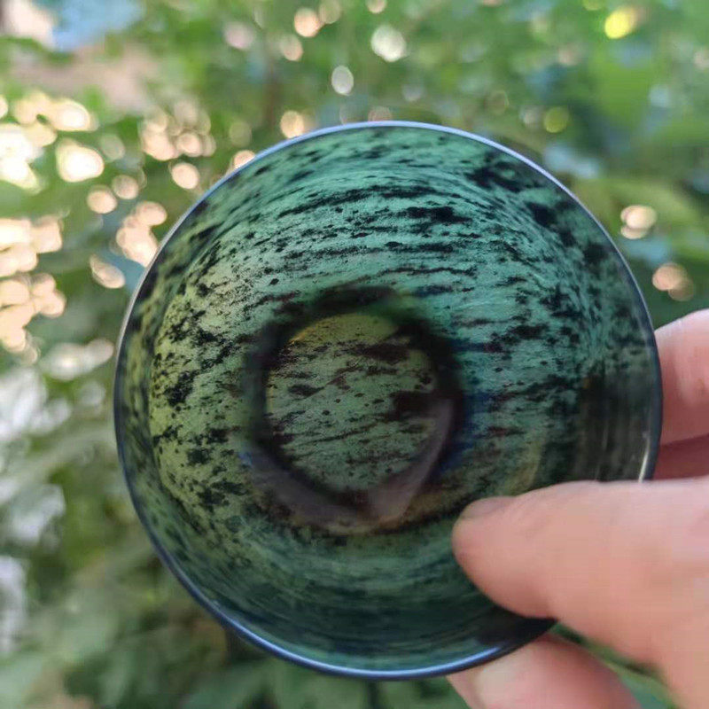 Jiuquan luminous cup Qilian ink jade natural mandarin duck jade rough polished new large tea bowl master cup Tianshui Wushan