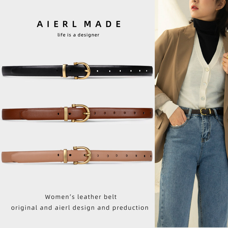 Leather Strap Lady Jeans Fashion 100 Lap Belt Woman Fine Decorative Genuine Leather s Wind minimalist About summer pants with black